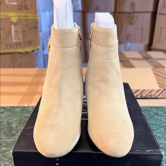 Ralph Lauren Beige Suede Ankle Booties with Gold RL Emblem - Picture 2 of 4
